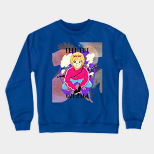 Feel the Courage (Anime Girl squat bandaid) Crewneck Sweatshirt